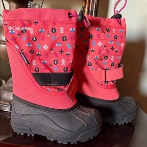 Columbia Kids Red Black Patterned Winter Snow Boots